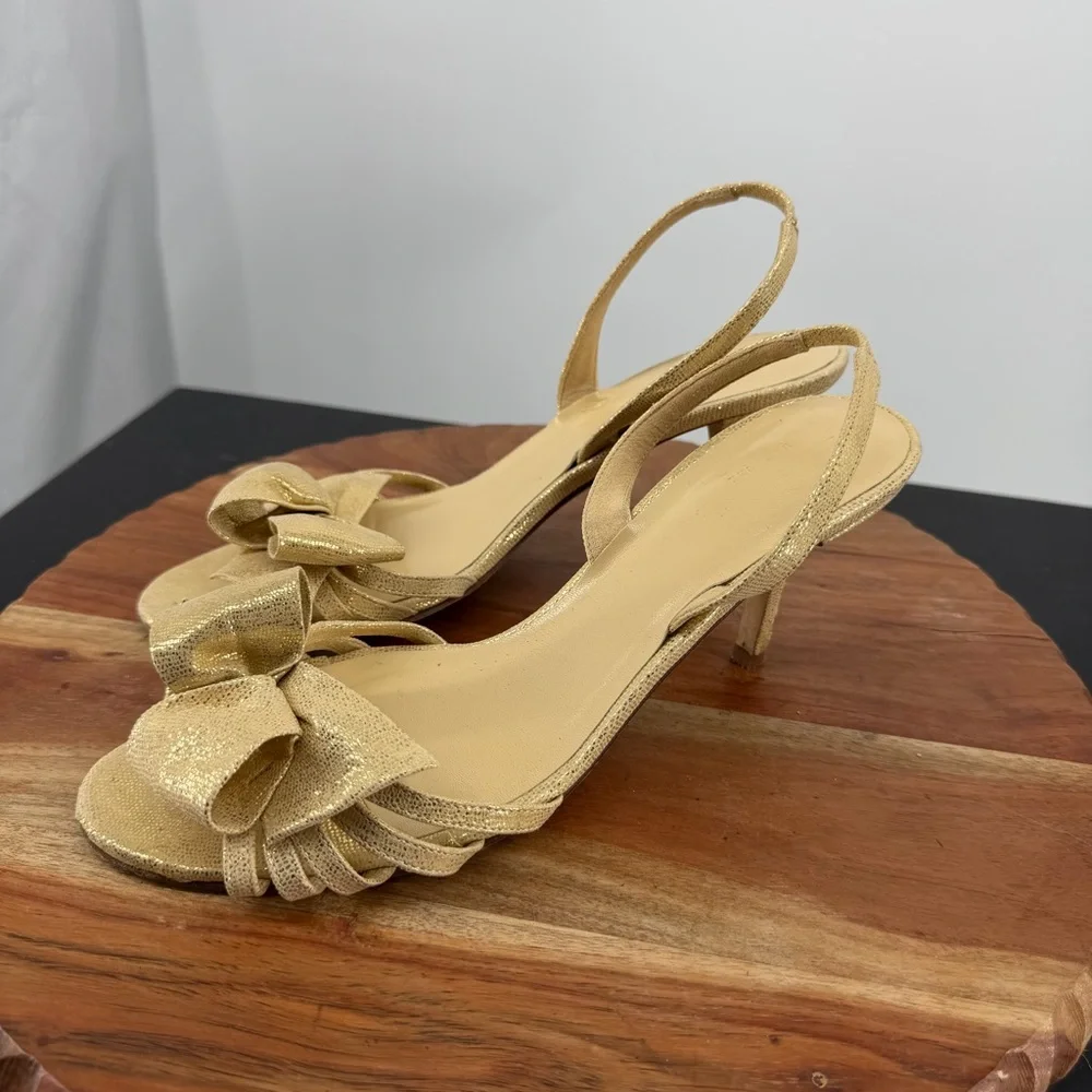 Kate Spade‎ Maribeth Slingback Gold Metallic Heels Pumps Stiletto Bow Glam 8.5
